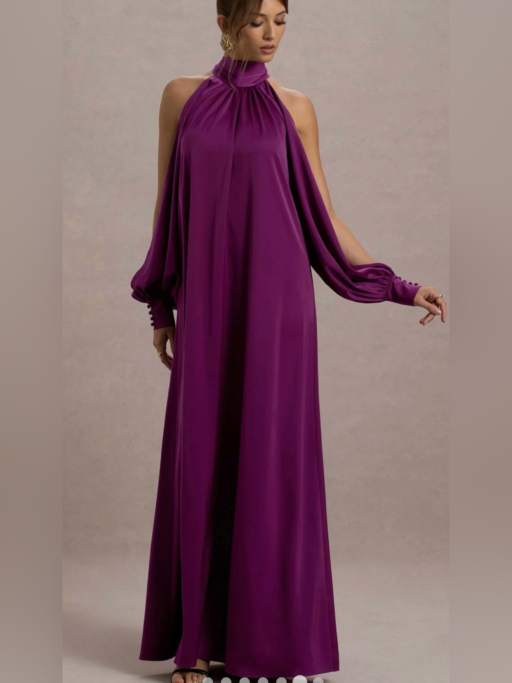 BAILA
Mulberry Satin High-Neck Cape-Sleeve Maxi Dress size 10 (UK 14)